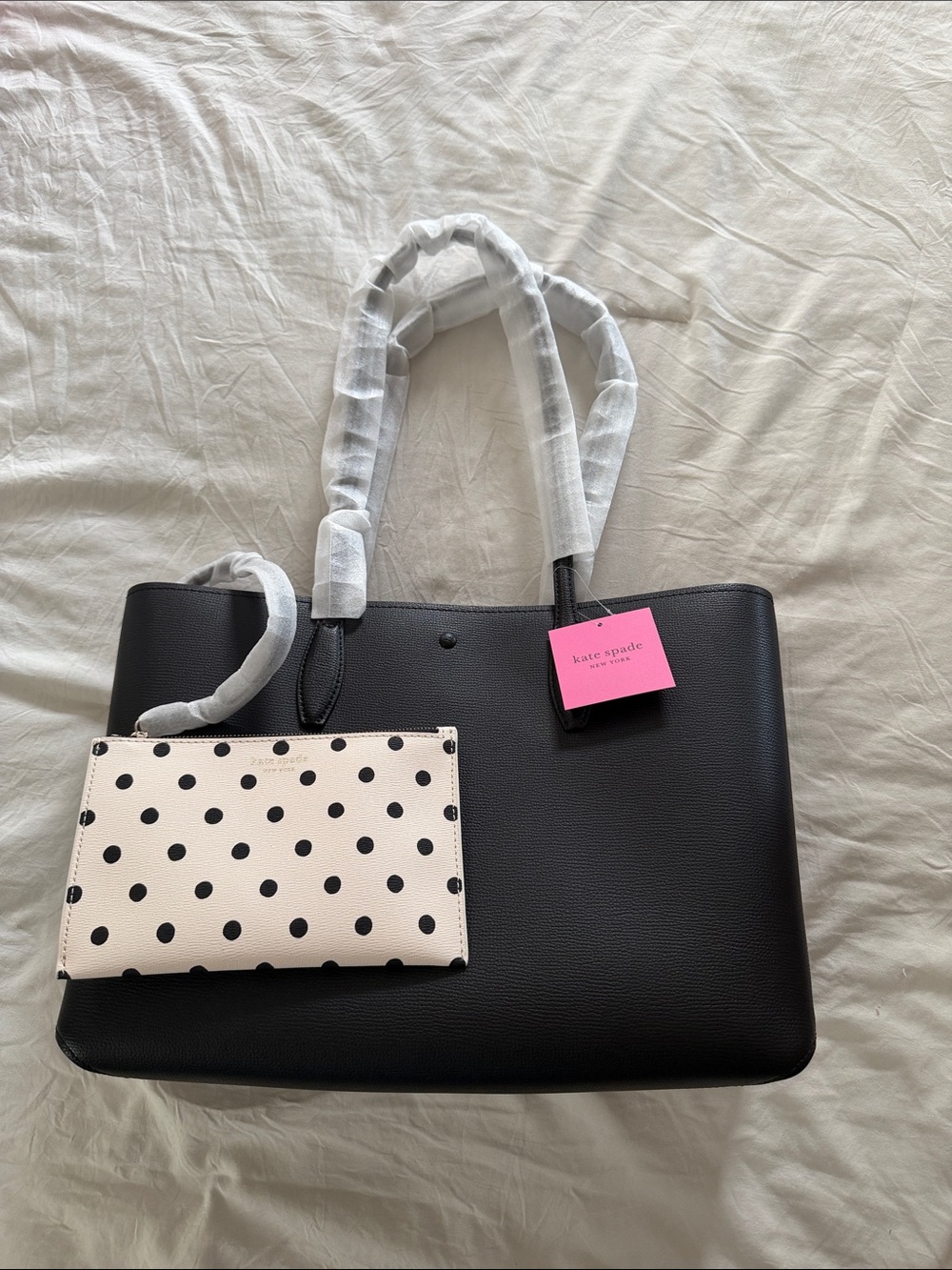 kate spade Black Tote with Cream and Black Polka Dot Wristlet